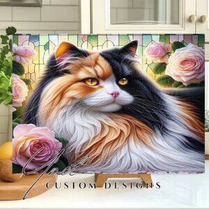 Calico Cat 11 x 7.86 Glass Cutting Board